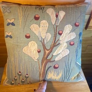 J. Pansu Paris Woven Tapestry Throw Pillow Floral Butterfly Made in France 16 "